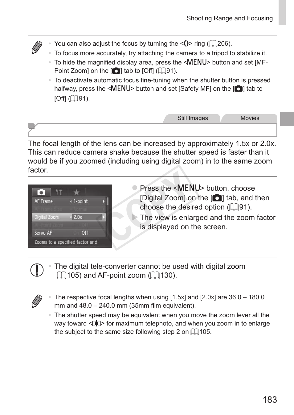 Cop y, Digital tele-converter | Canon PowerShot S110 User Manual | Page 183 / 346