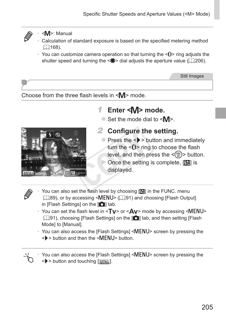 Cop y, Adjusting the flash output | Canon PowerShot S110 User Manual | Page 205 / 346