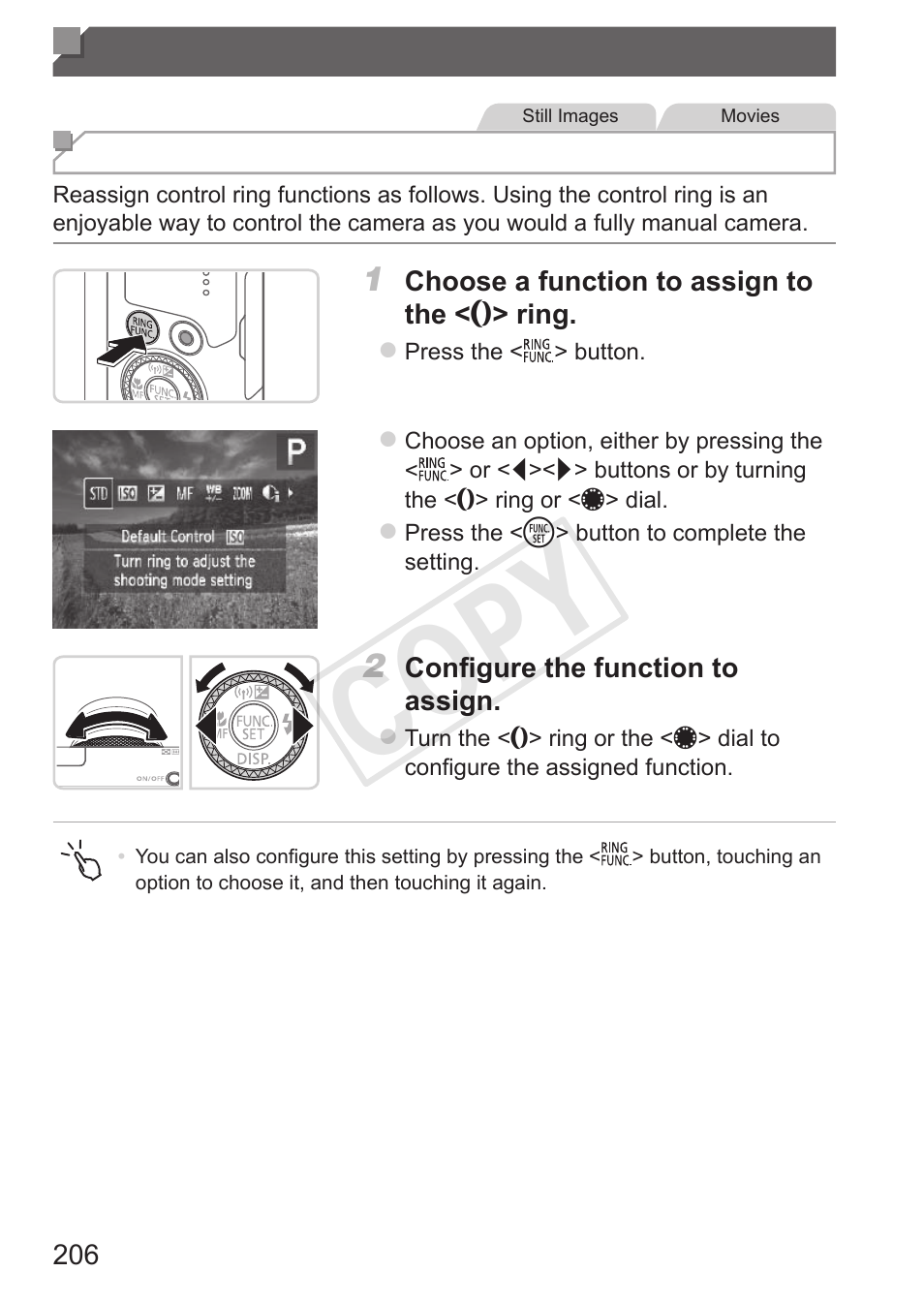 Customization for shooting styles, Customization for shooting, Styles | Cop y | Canon PowerShot S110 User Manual | Page 206 / 346