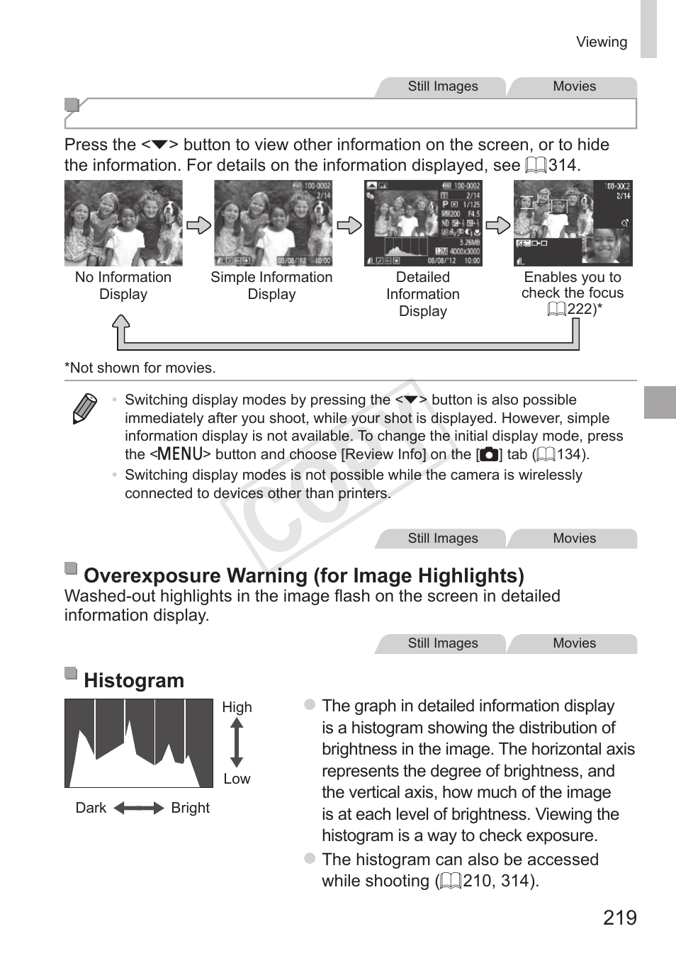 Cop y, Switching display modes | Canon PowerShot S110 User Manual | Page 219 / 346