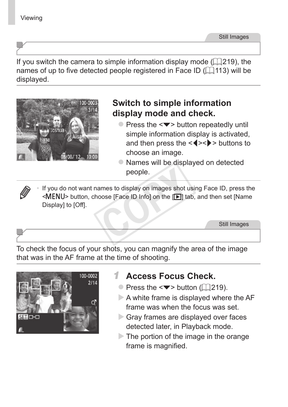 Checking the focus, Cop y | Canon PowerShot S110 User Manual | Page 222 / 346