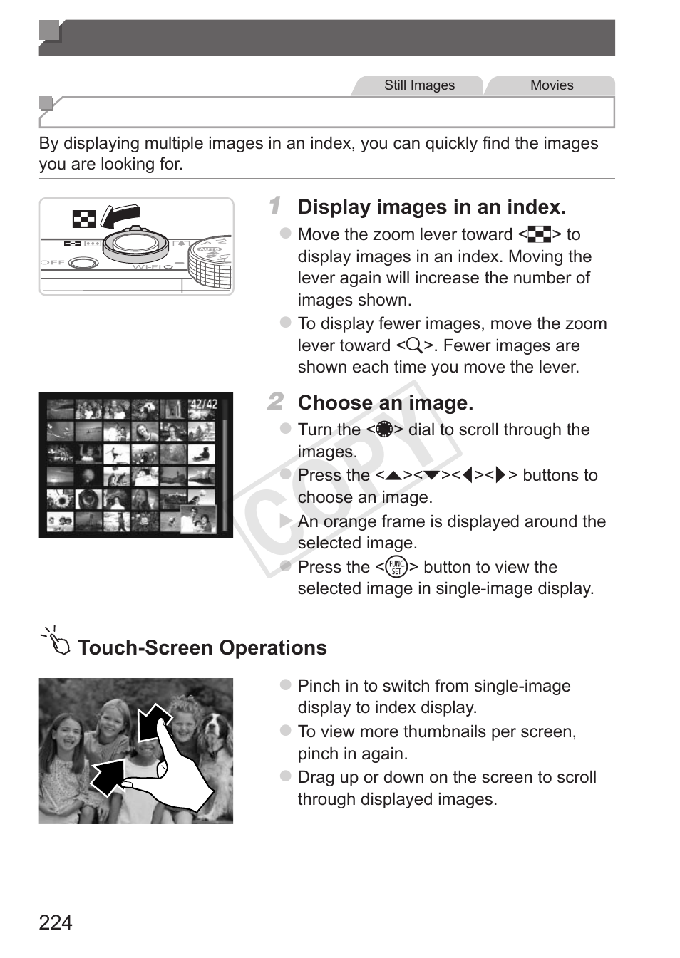 Browsing and filtering images, Browsing and filtering, Images | Cop y | Canon PowerShot S110 User Manual | Page 224 / 346