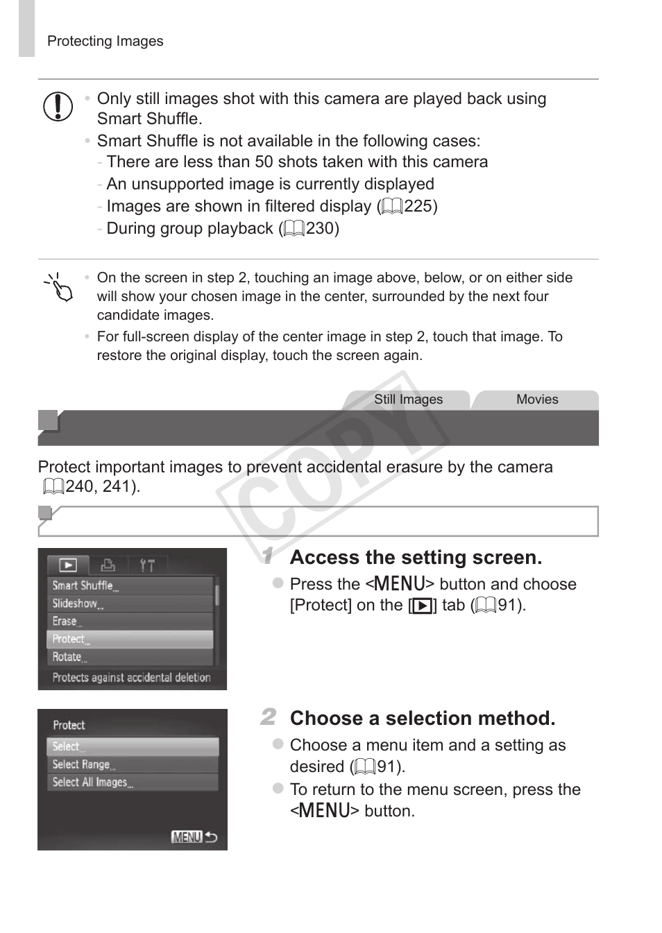 Protecting images, Cop y | Canon PowerShot S110 User Manual | Page 236 / 346