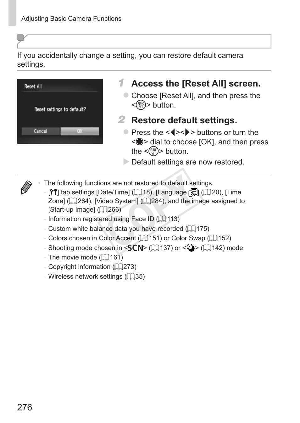 C op y, Restoring defaults | Canon PowerShot S110 User Manual | Page 276 / 346