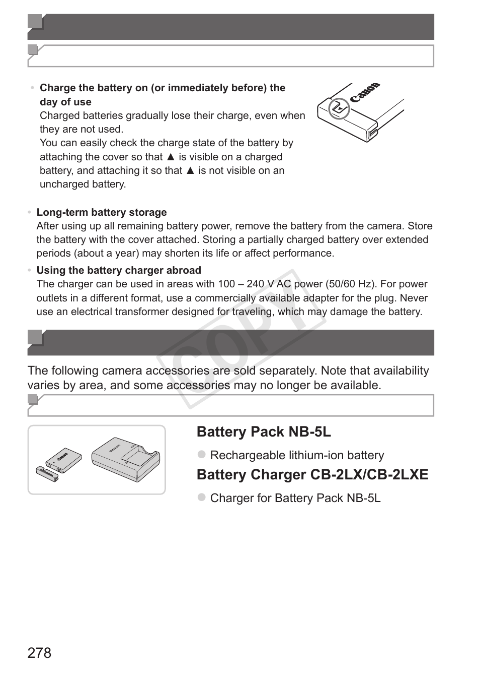 Tips on using included accessories, Optional accessories, Tips on using included | Accessories optional accessories, Cop y | Canon PowerShot S110 User Manual | Page 278 / 346