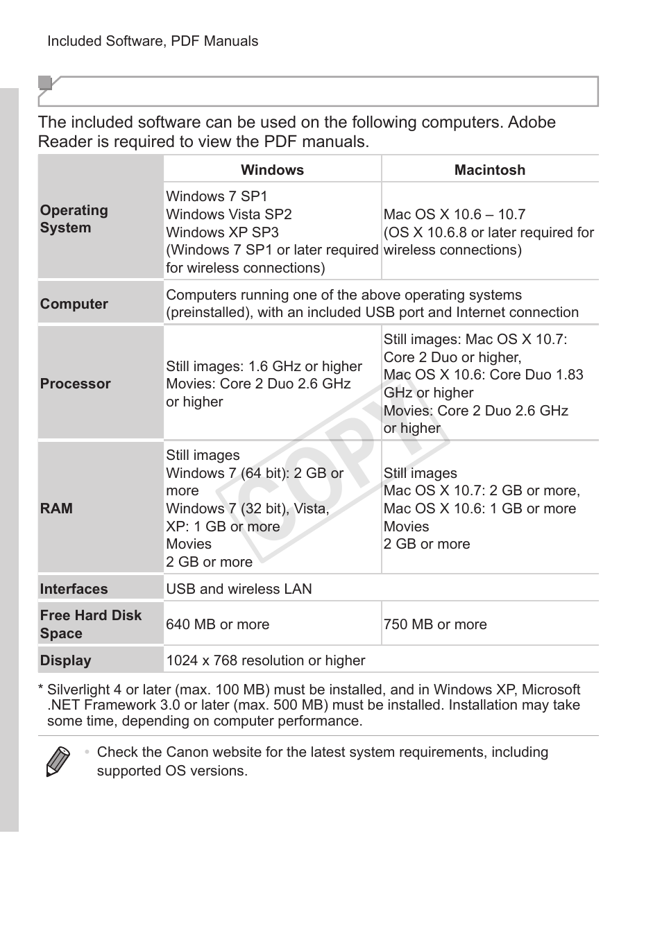 Cop y, System requirements | Canon PowerShot S110 User Manual | Page 28 / 346