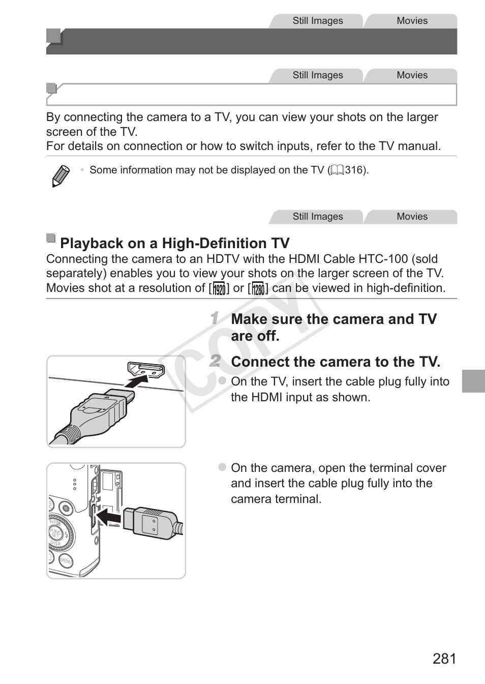 Using optional accessories, Cop y | Canon PowerShot S110 User Manual | Page 281 / 346