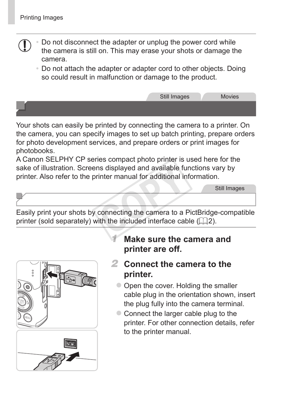 Printing images, Cop y | Canon PowerShot S110 User Manual | Page 286 / 346