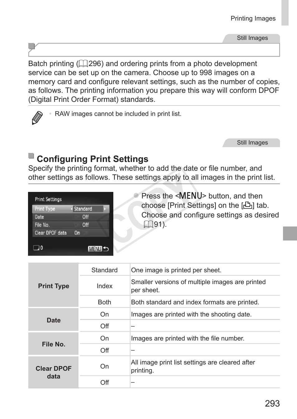 Adding images to the print list (dpof), Adding images to the print list, Dpof) | C op y | Canon PowerShot S110 User Manual | Page 293 / 346