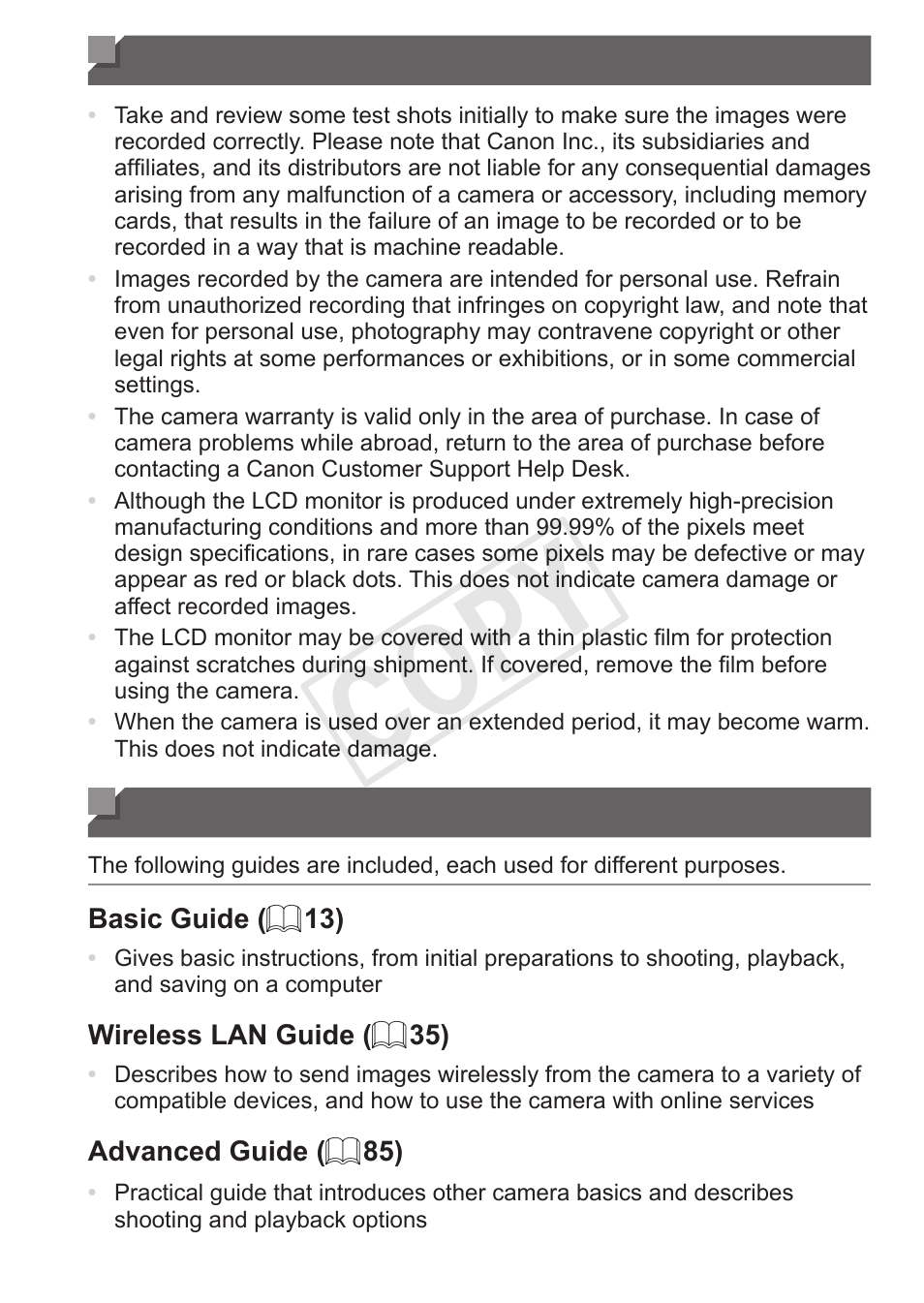 Preliminary notes and legal information, Organization of camera user guide, Cop y | Canon PowerShot S110 User Manual | Page 3 / 346