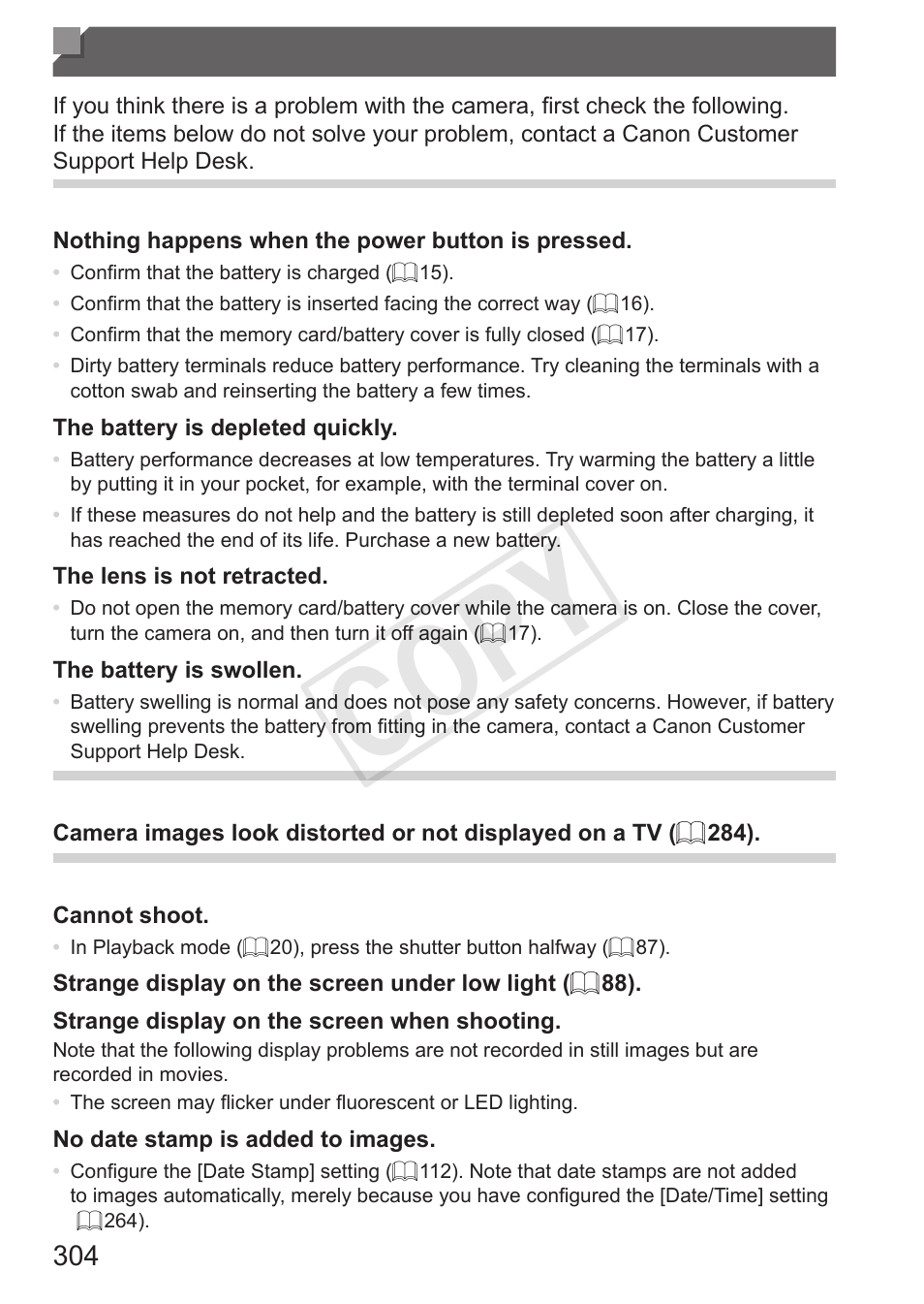 Troubleshooting, Cop y | Canon PowerShot S110 User Manual | Page 304 / 346