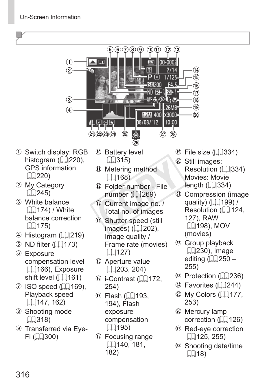 Cop y, Playback (detailed information display) | Canon PowerShot S110 User Manual | Page 316 / 346