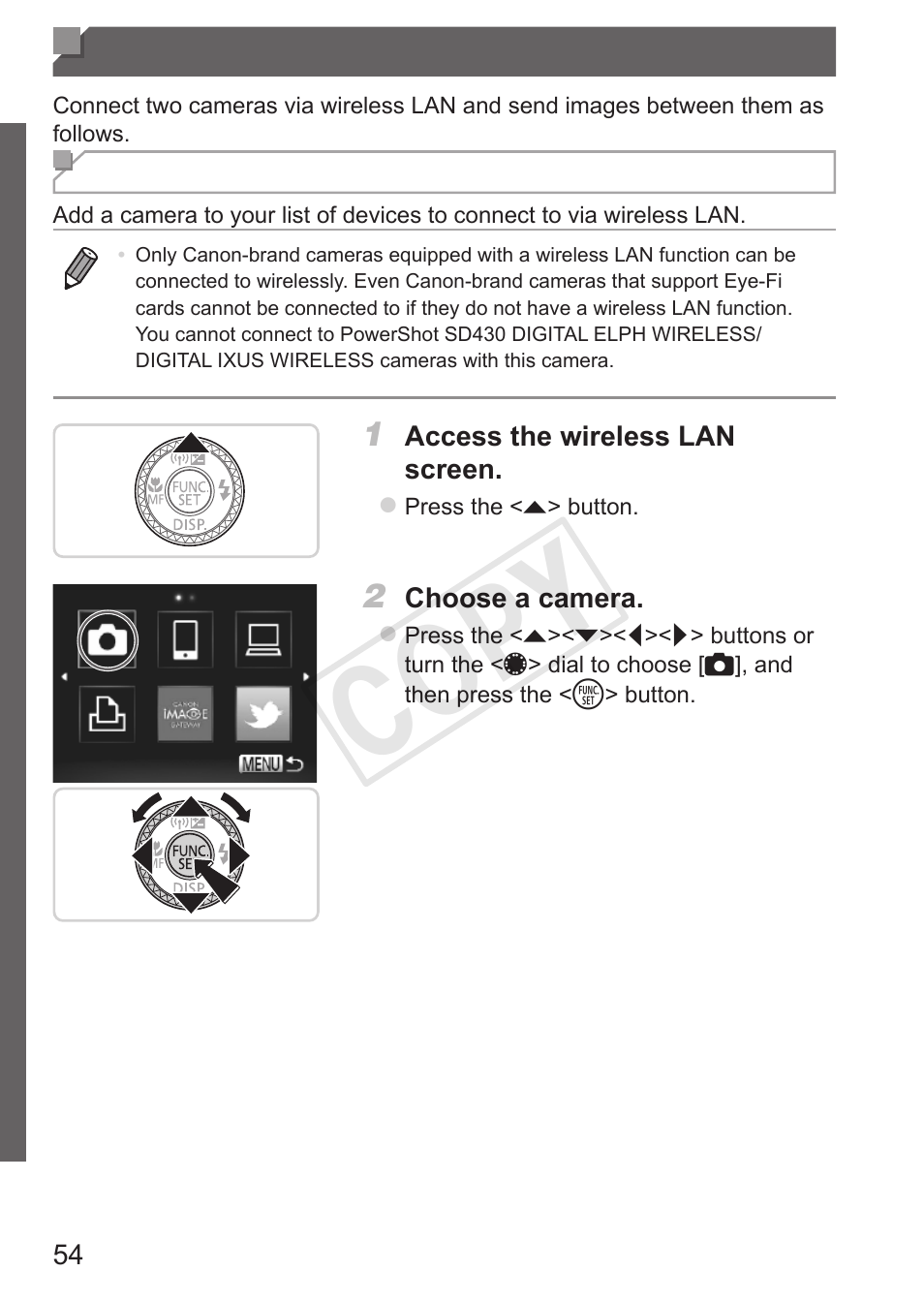 Connecting to another camera, Cop y | Canon PowerShot S110 User Manual | Page 54 / 346