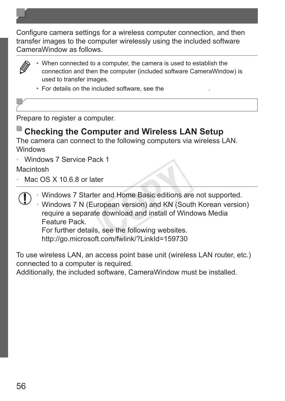 Connecting to a computer, Preparing, To register a computer | Cop y | Canon PowerShot S110 User Manual | Page 56 / 346