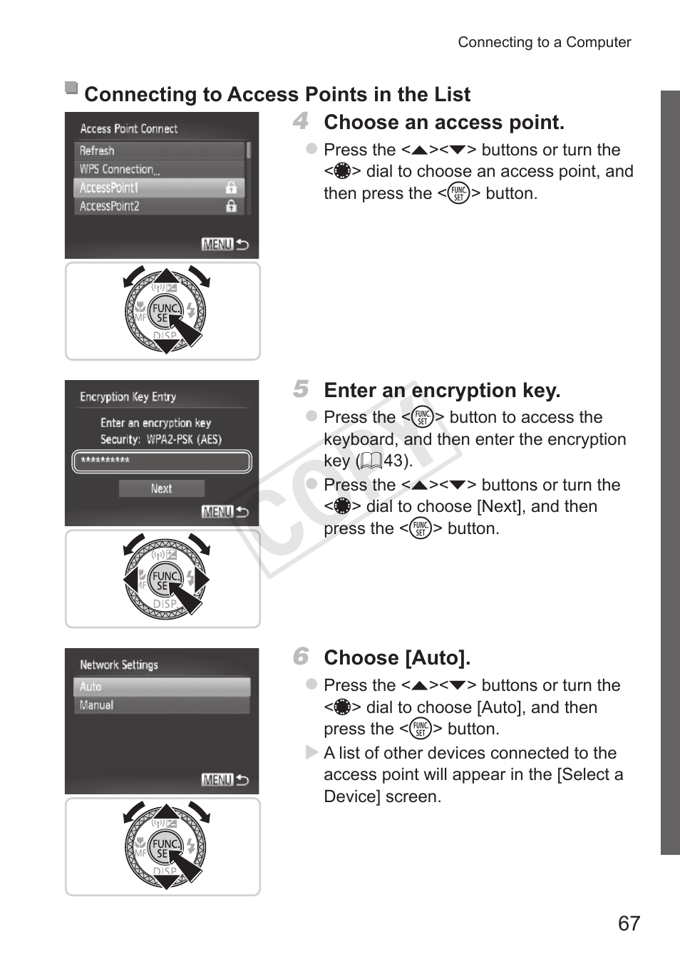Connecting to access points in the list, Cop y | Canon PowerShot S110 User Manual | Page 67 / 346
