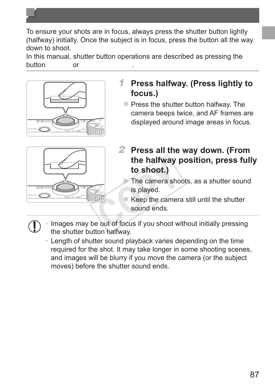 Shutter button, Cop y | Canon PowerShot S110 User Manual | Page 87 / 346