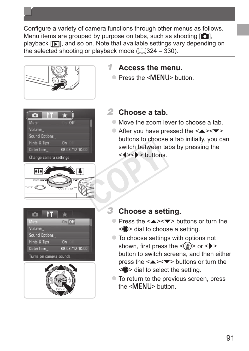 Menu menu, Cop y | Canon PowerShot S110 User Manual | Page 91 / 346