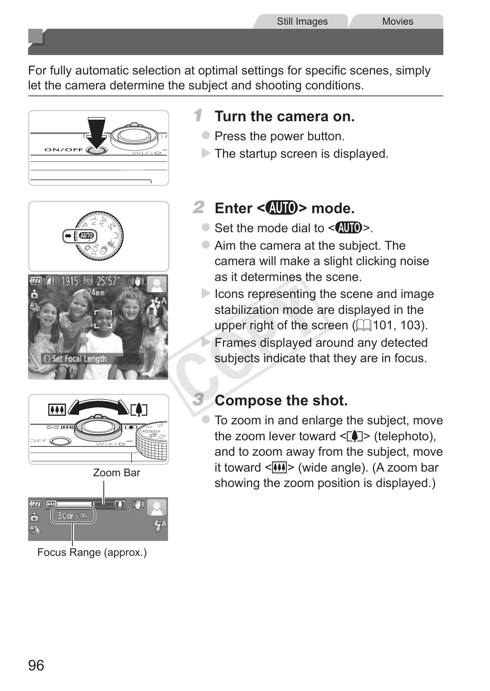 Shooting (smart auto), Cop y | Canon PowerShot S110 User Manual | Page 96 / 346