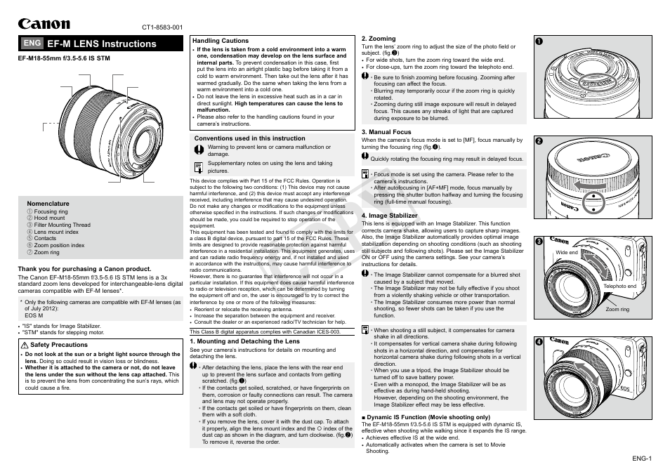 Canon EF-M 18-55mm f3.5-5.6 IS STM User Manual | 2 pages