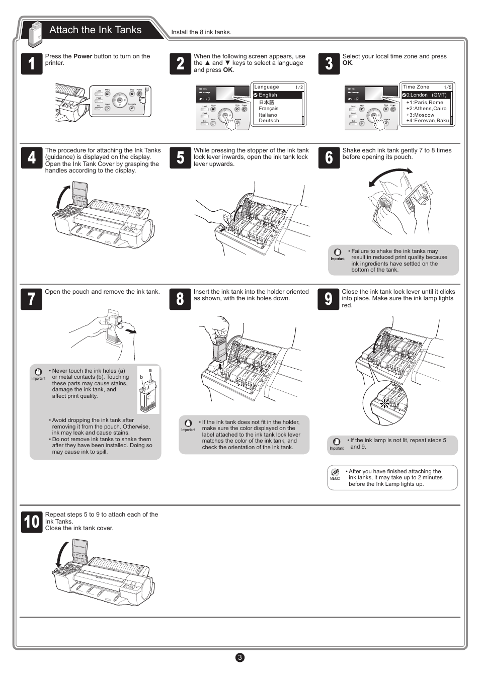 Attach the ink tanks | Canon imagePROGRAF iPF6400S User Manual | Page 3 / 12