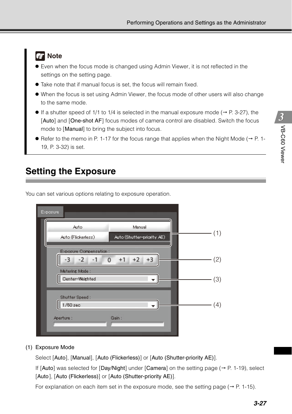 Setting the exposure, Setting the exposure -27 | Canon VB-C60 User Manual | Page 143 / 198