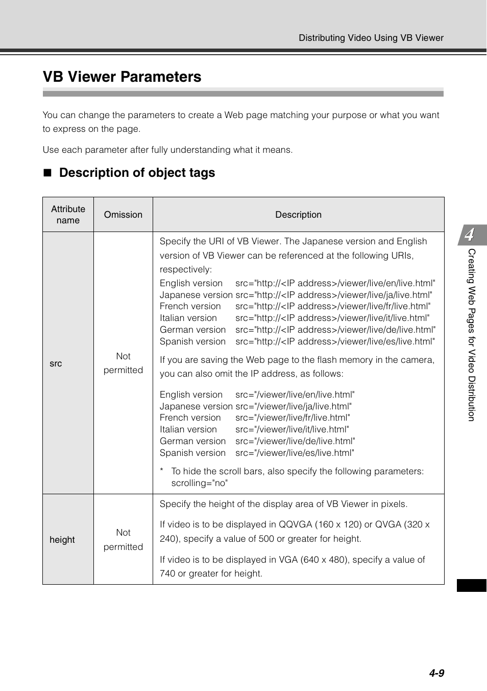 Vb viewer parameters, Vb viewer parameters -9, Description of object tags | Canon VB-C60 User Manual | Page 157 / 198