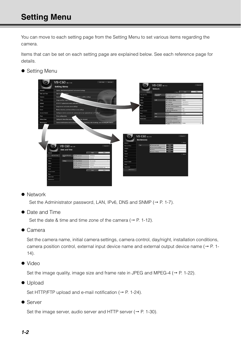 Setting menu, Setting menu -2, P. 1-2) | Canon VB-C60 User Manual | Page 18 / 198