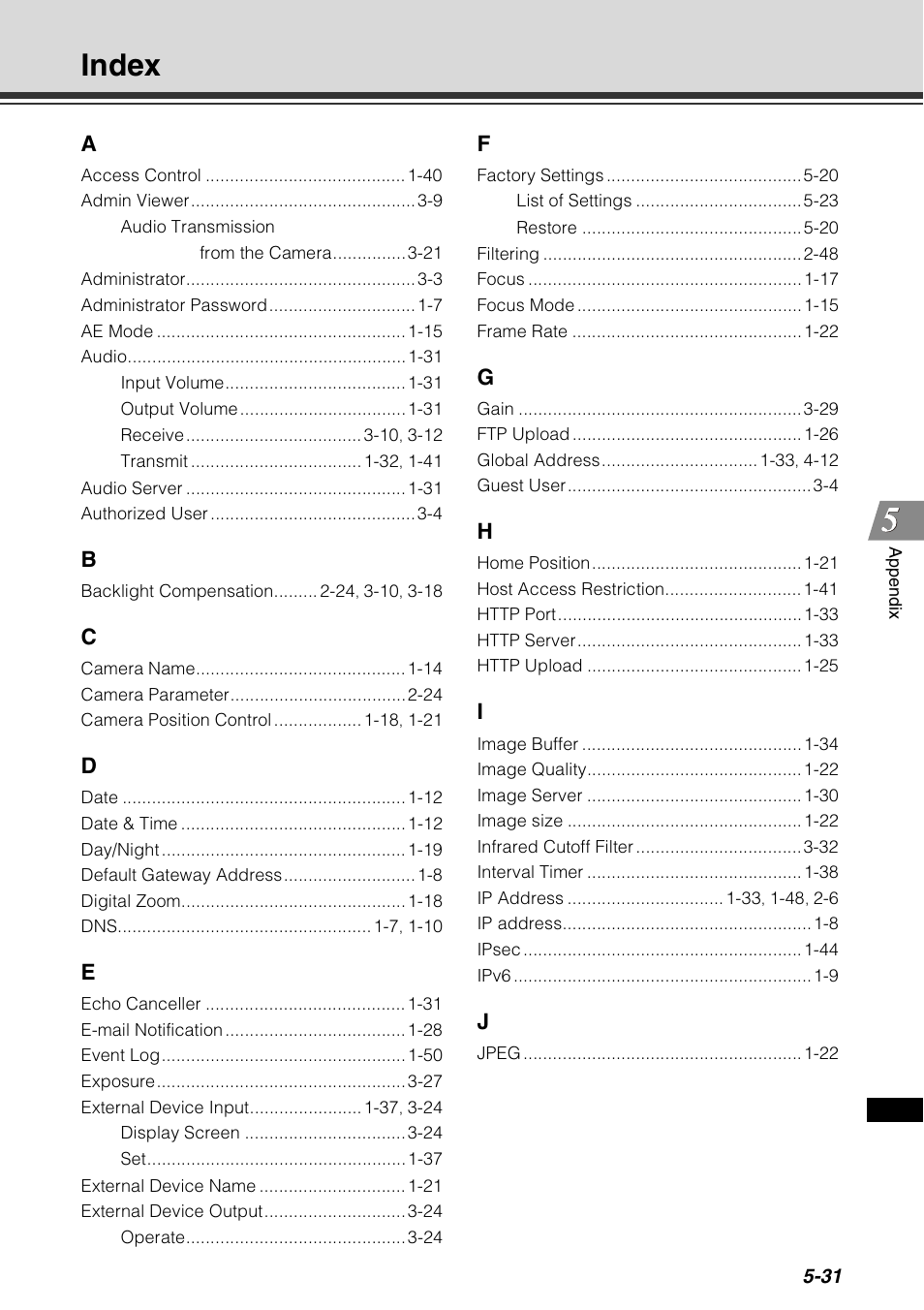 Index, Index -31 | Canon VB-C60 User Manual | Page 195 / 198