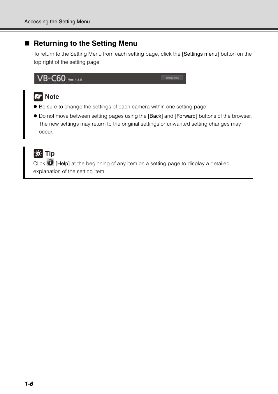 Returning to the setting menu | Canon VB-C60 User Manual | Page 22 / 198