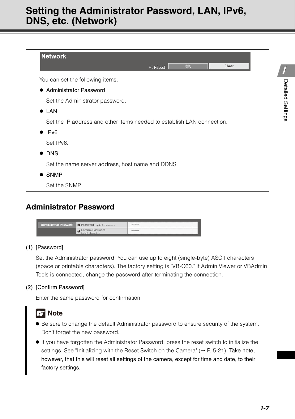 P. 1-7), Administrator password | Canon VB-C60 User Manual | Page 23 / 198