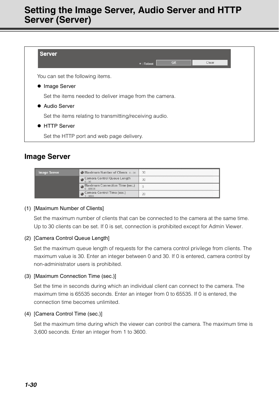 P. 1-30), Image server | Canon VB-C60 User Manual | Page 46 / 198