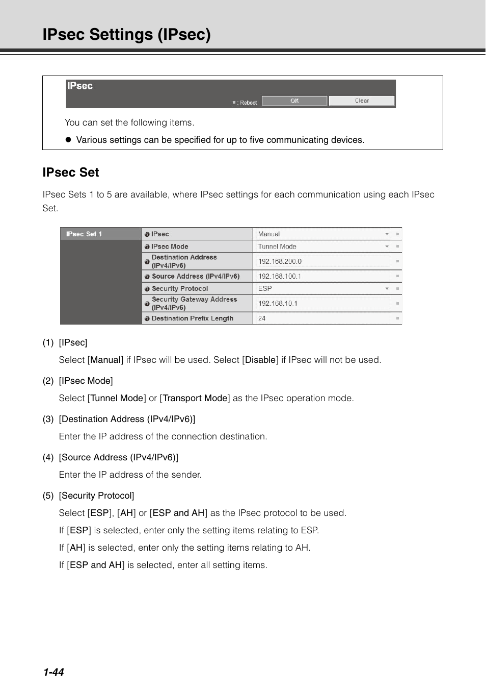 Ipsec settings (ipsec), Ipsec settings (ipsec) -44, P. 1-44) | Ipsec set | Canon VB-C60 User Manual | Page 60 / 198