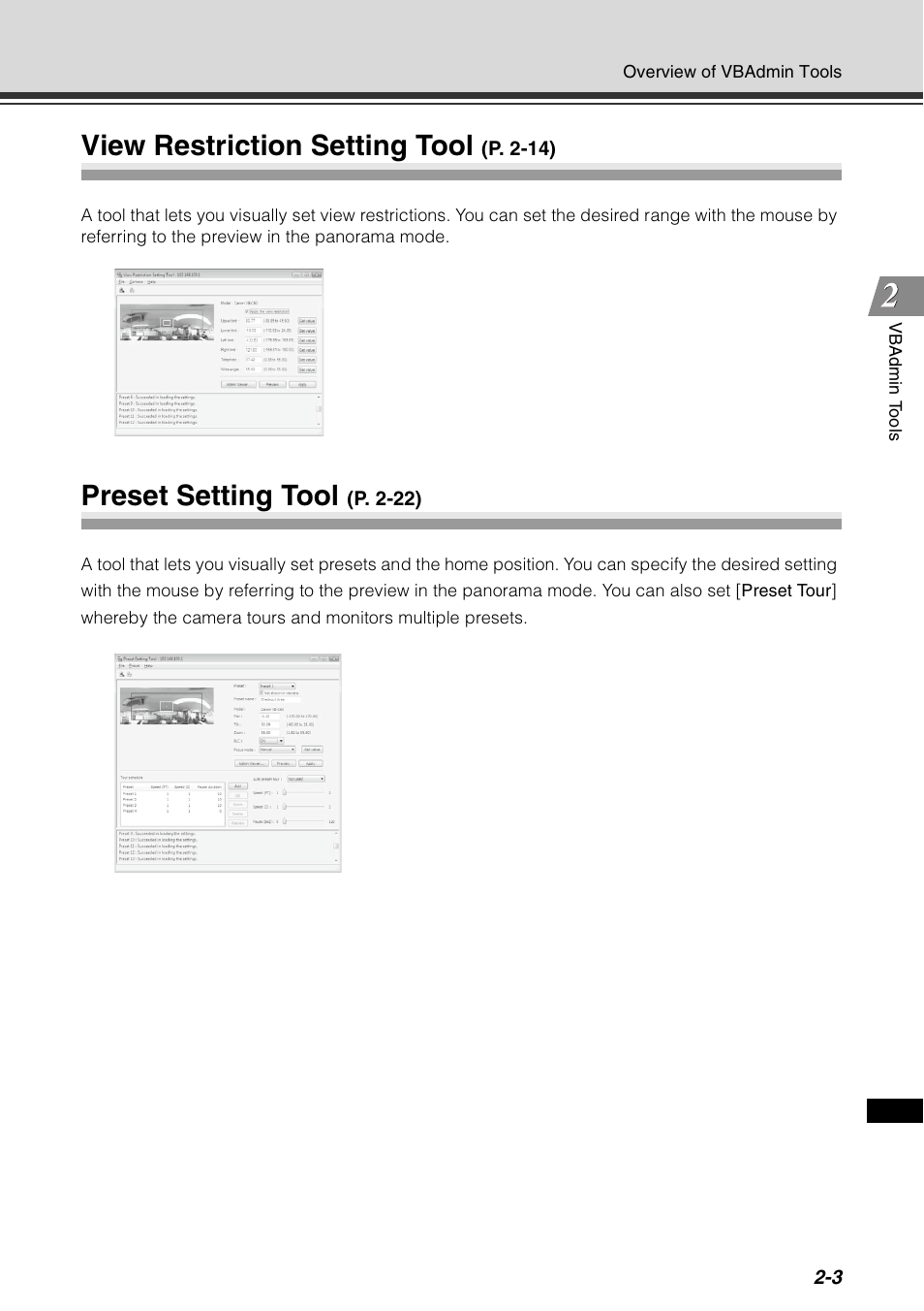 View restriction setting tool, Preset setting tool | Canon VB-C60 User Manual | Page 69 / 198
