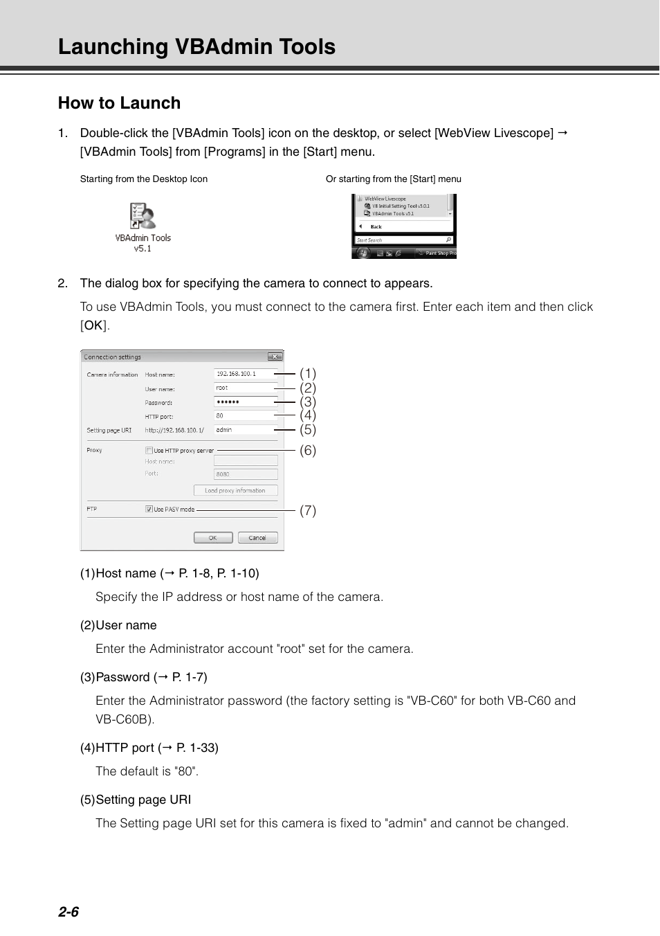 Launching vbadmin tools, Launching vbadmin tools -6, How to launch | Canon VB-C60 User Manual | Page 72 / 198