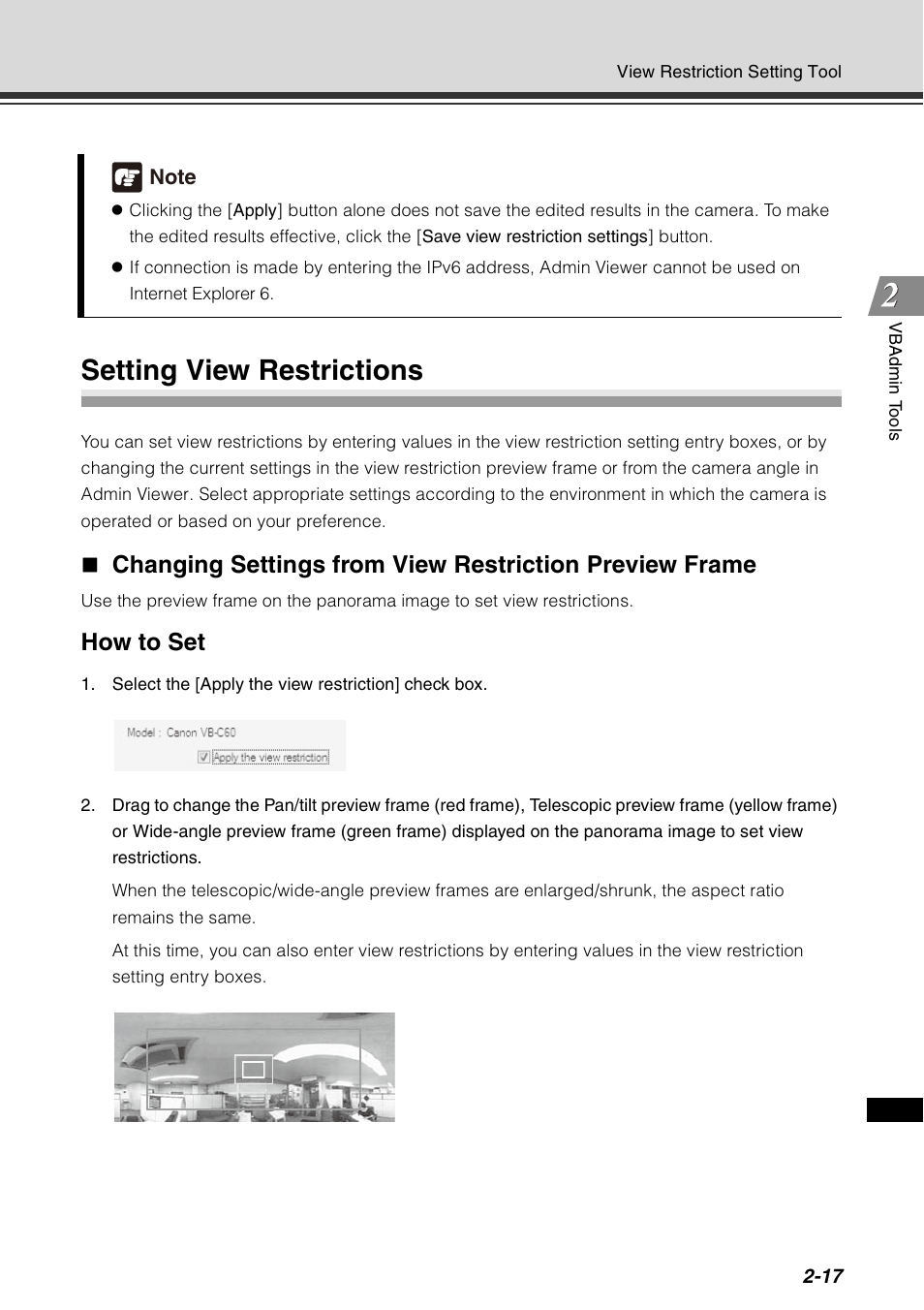 Setting view restrictions, Setting view restrictions -17, How to set | Canon VB-C60 User Manual | Page 83 / 198