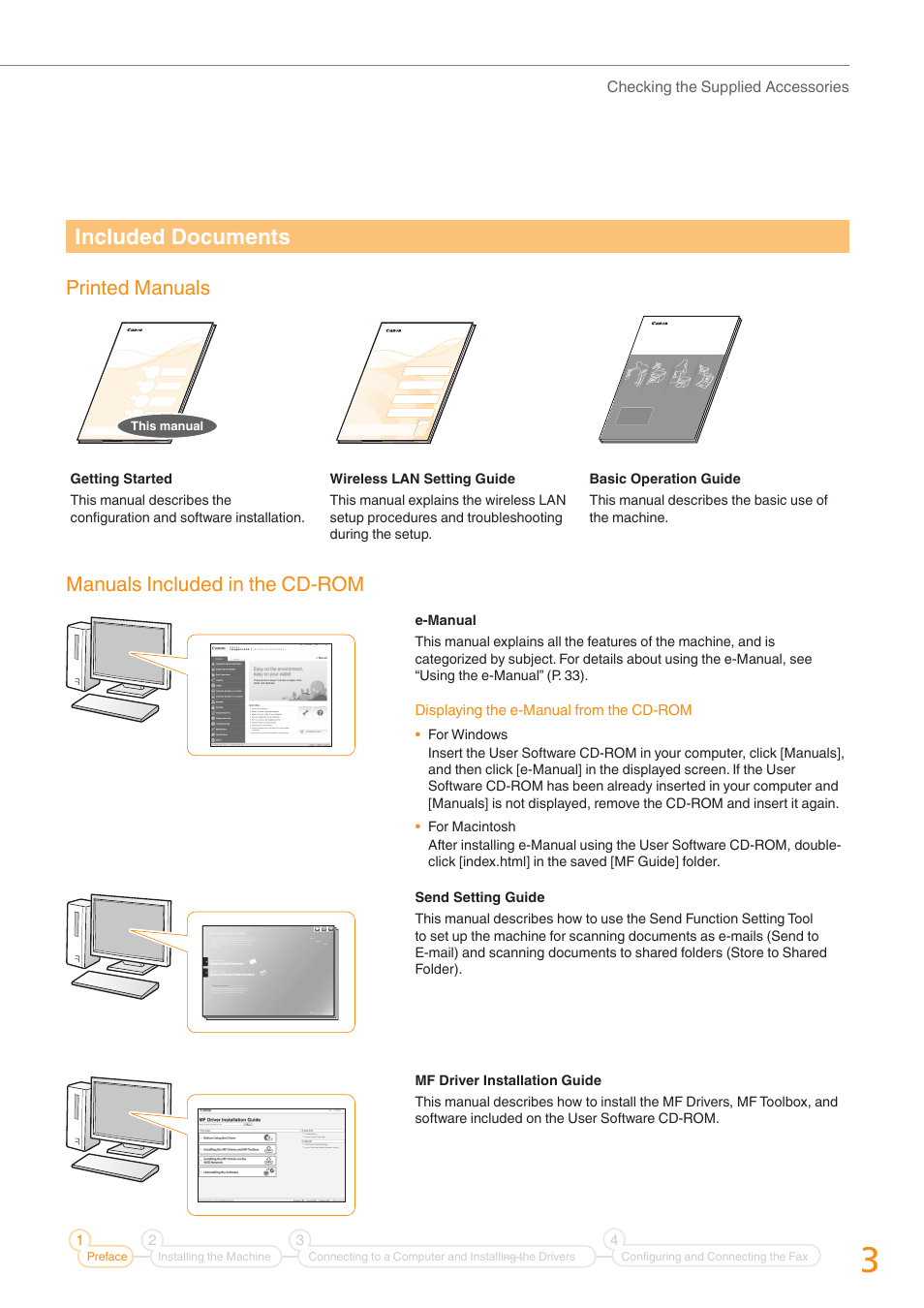 Included documents, Printed manuals, Manuals included in the cd-rom | Canon Color imageCLASS MF8580Cdw User Manual | Page 3 / 36