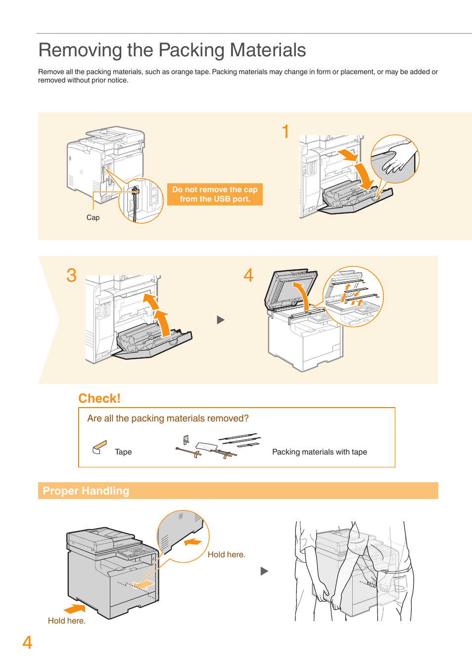 Removing the packing materials | Canon Color imageCLASS MF8580Cdw User Manual | Page 4 / 36