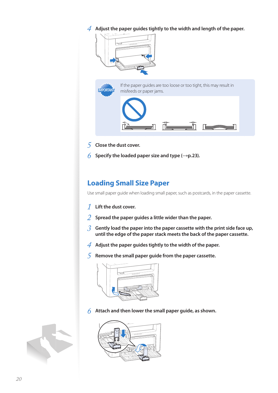 Loading small size paper, Loading small size paper …………………………………………… 20 | Canon FAXPHONE L100 User Manual | Page 20 / 96