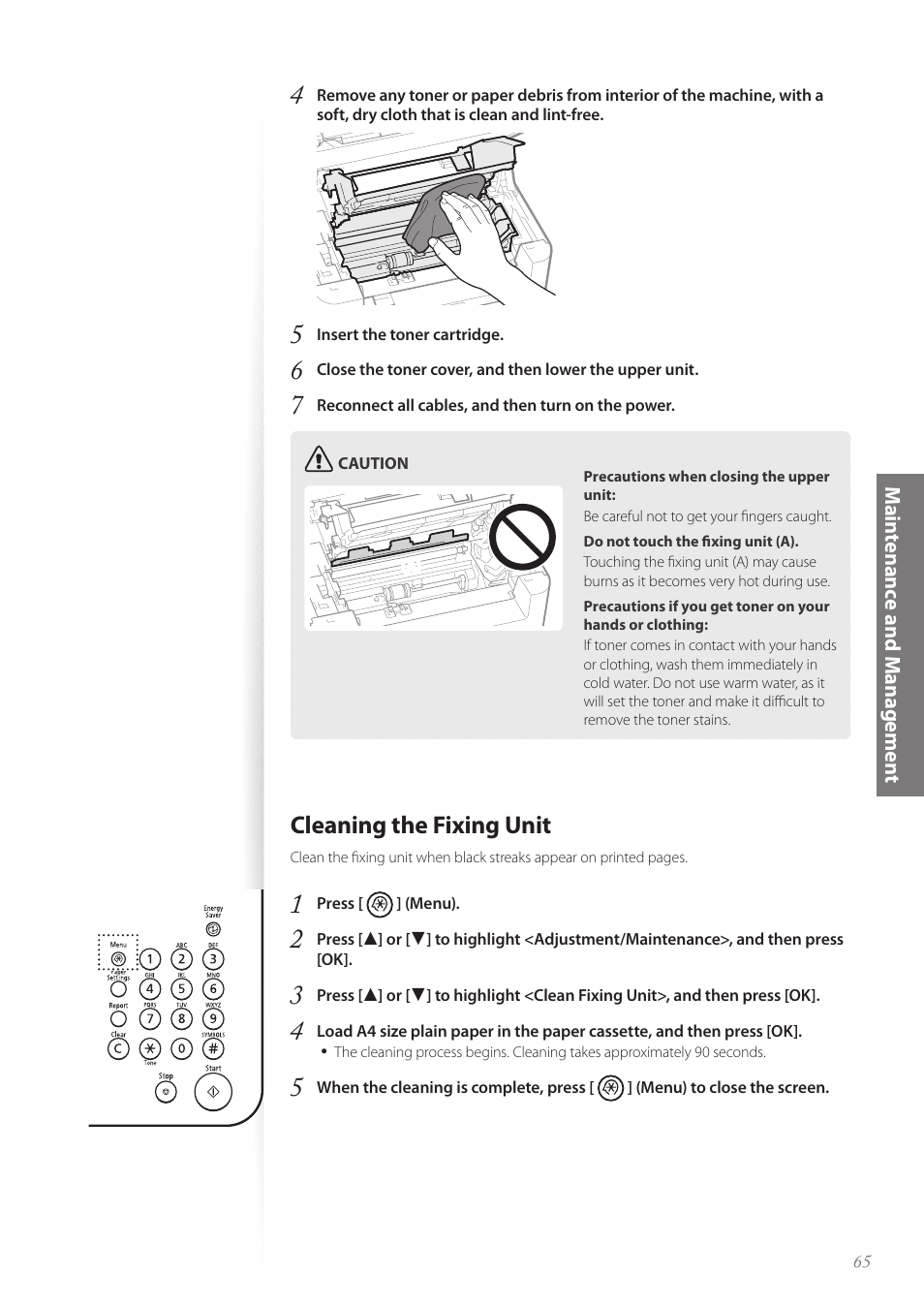 Cleaning the fixing unit, Cleaning the fixing unit …………………………………………… 65 | Canon FAXPHONE L100 User Manual | Page 65 / 96