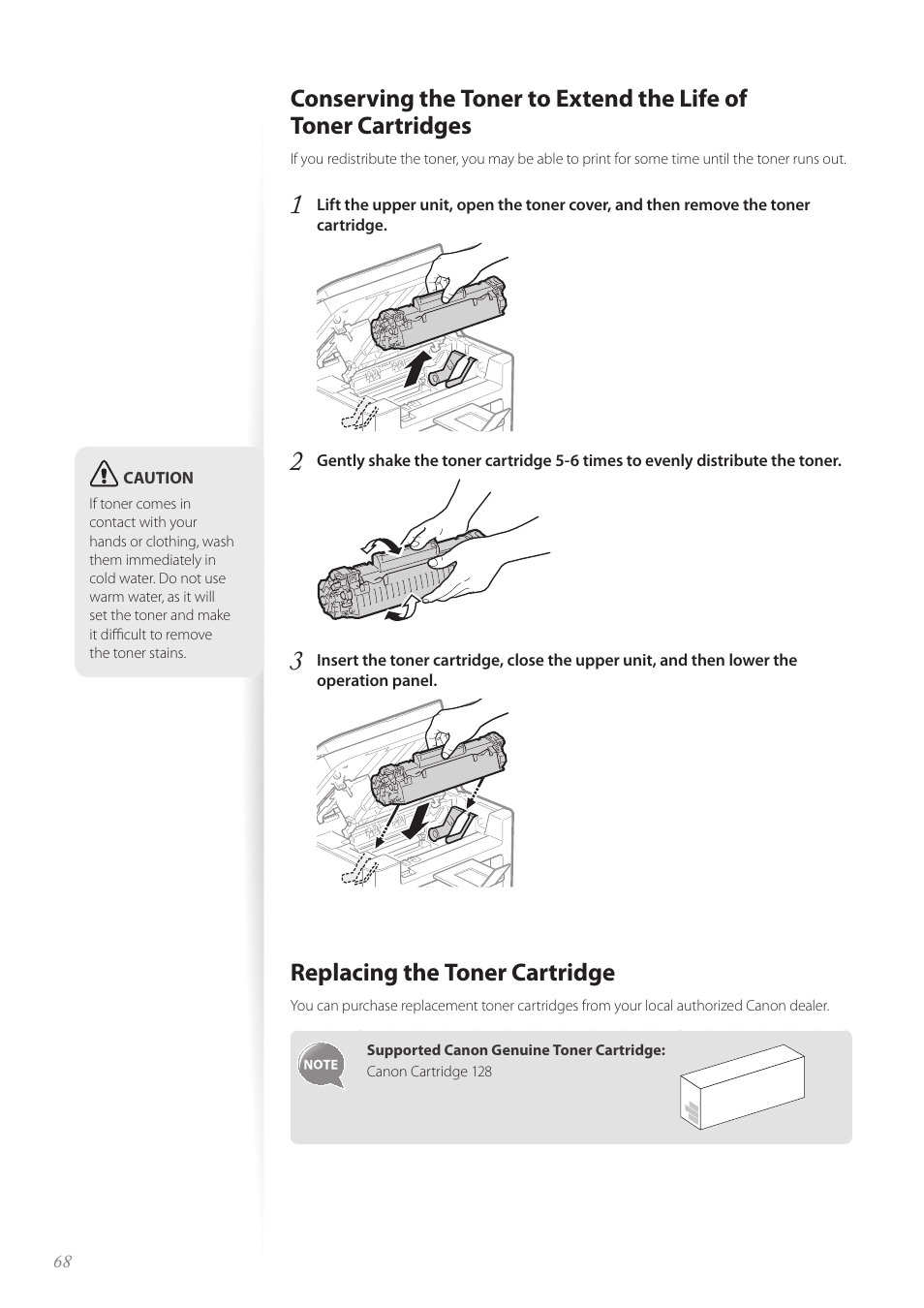 Replacing the toner cartridge | Canon FAXPHONE L100 User Manual | Page 68 / 96