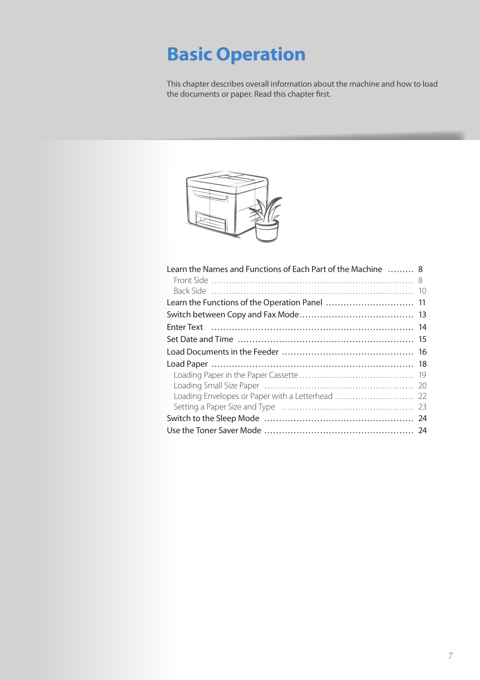 Basic operation | Canon FAXPHONE L100 User Manual | Page 7 / 96