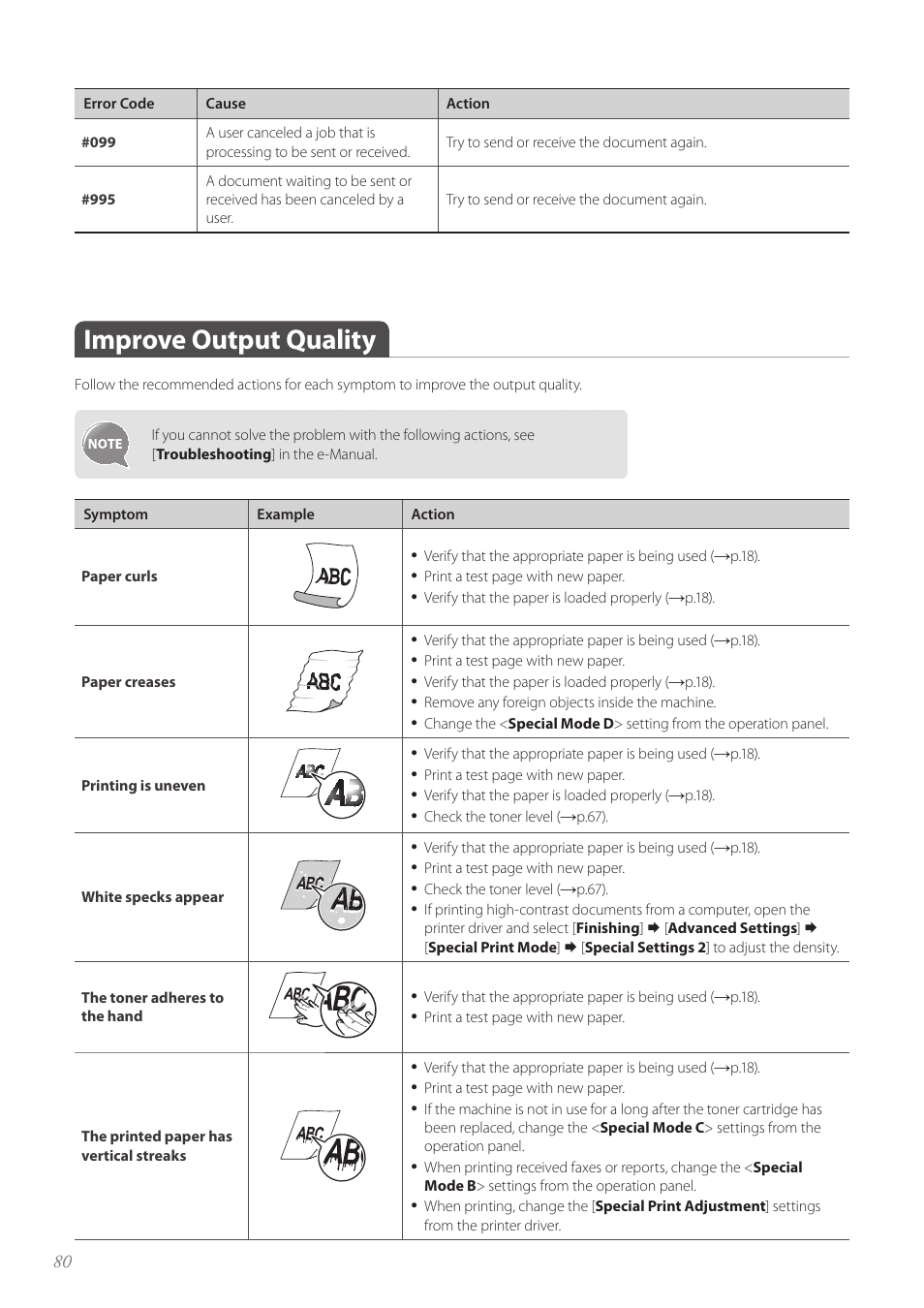 Improve output quality, Improve output quality ……………………………………………… 80 | Canon FAXPHONE L100 User Manual | Page 80 / 96