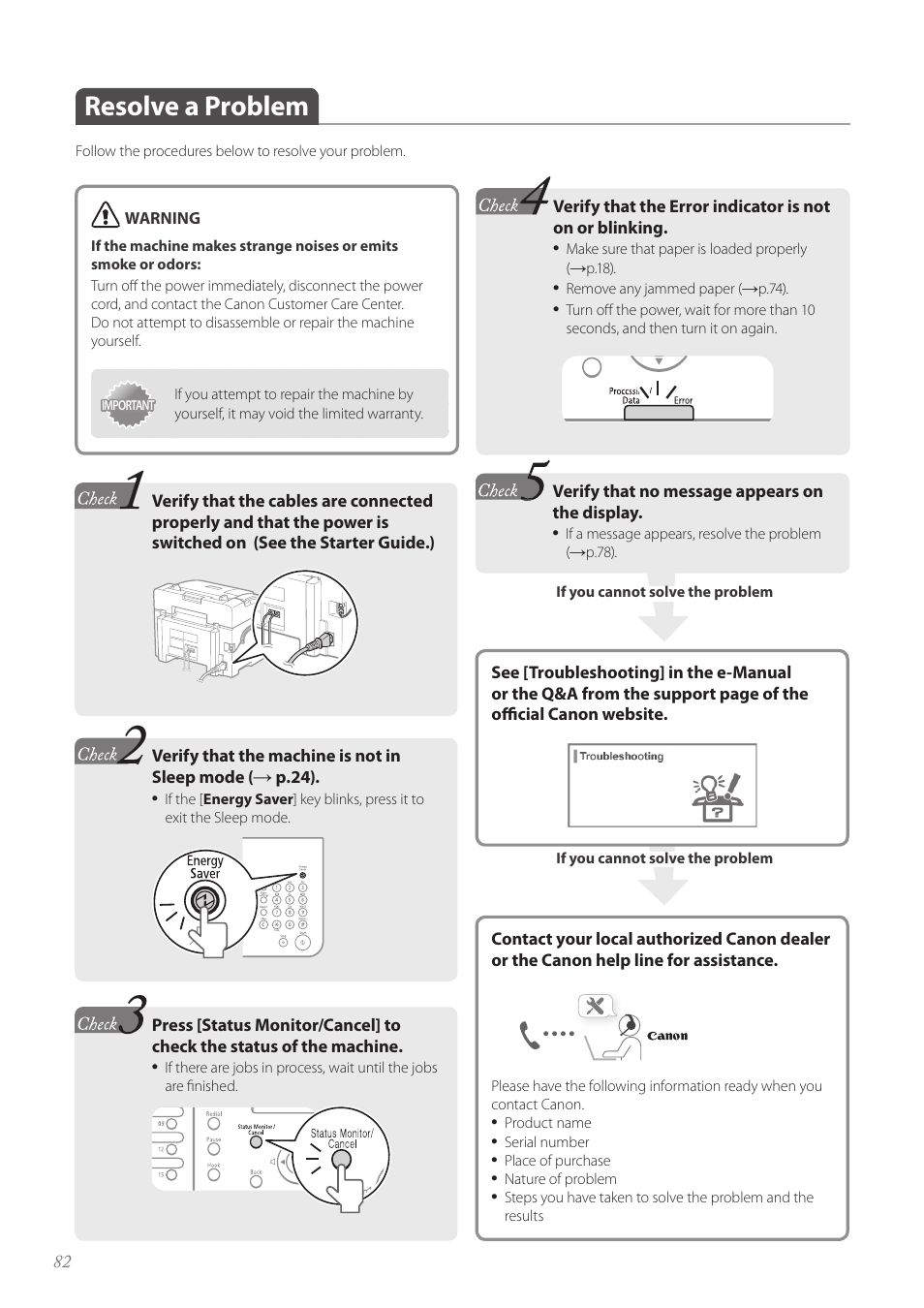 Resolve a problem, Resolve a problem …………………………………………………… 82 | Canon FAXPHONE L100 User Manual | Page 82 / 96