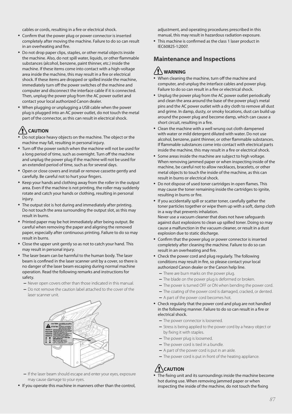 Maintenance and inspections | Canon FAXPHONE L100 User Manual | Page 87 / 96