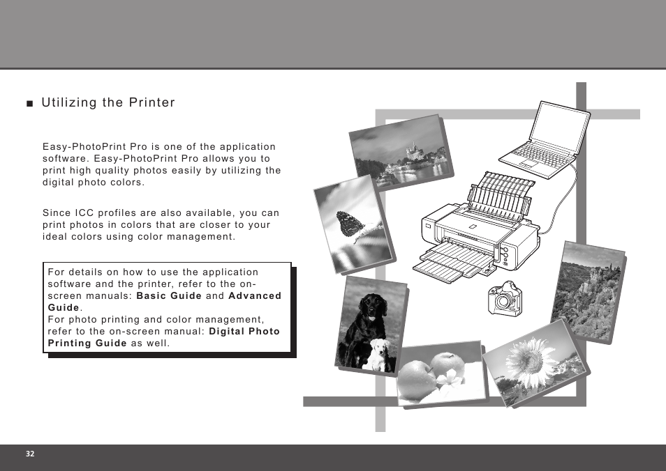 Utilizing the printer | Canon PIXMA Pro9000 Mark II User Manual | Page 34 / 36