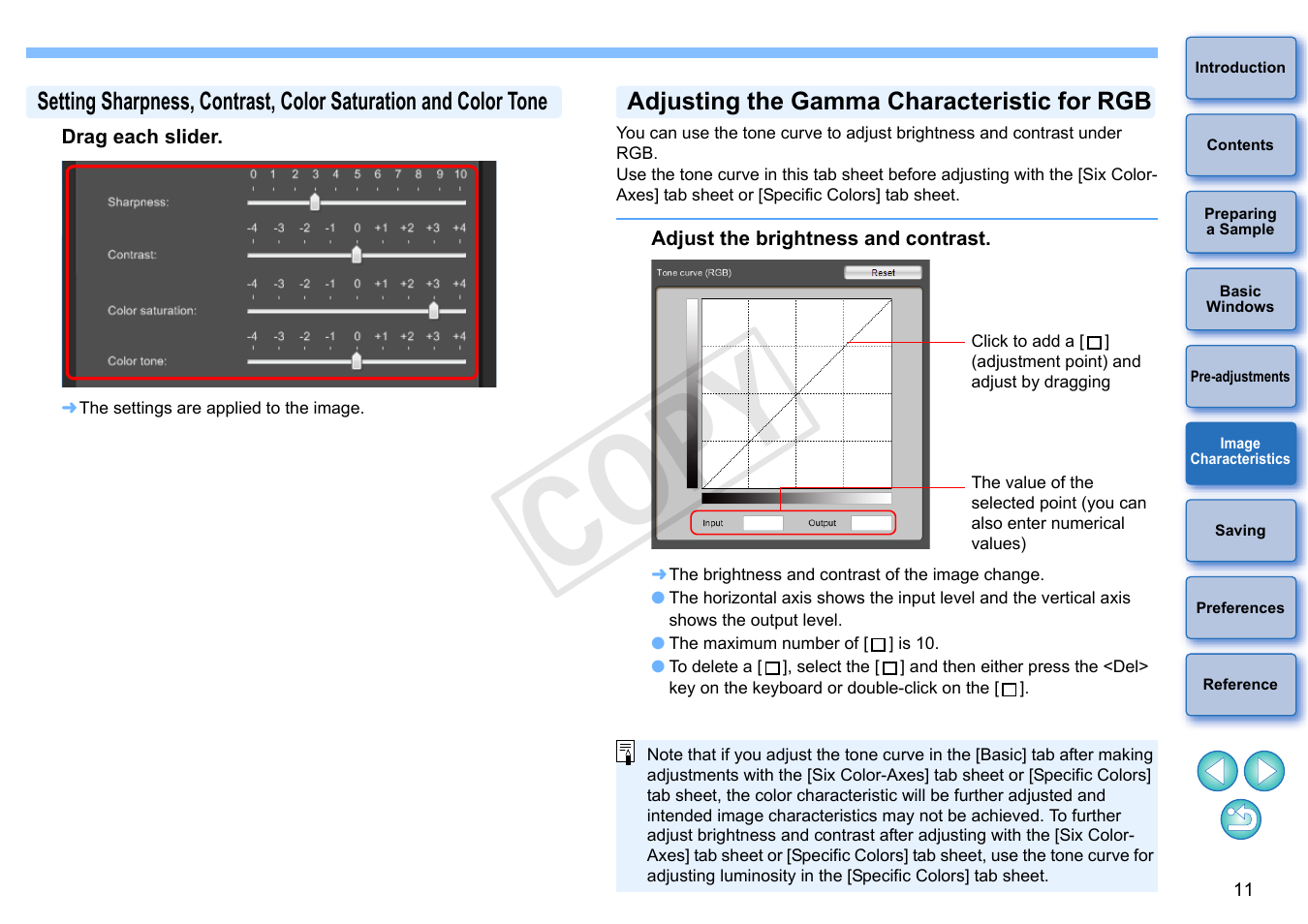Adjusting the gamma characteristic for rgb, Characteristic for rgb, P.11) | Cop y | Canon EOS Rebel T5i 18-55mm IS STM Lens Kit User Manual | Page 12 / 22