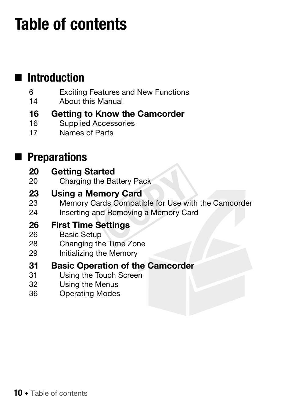 Canon VIXIA HF R52 User Manual | Page 10 / 200