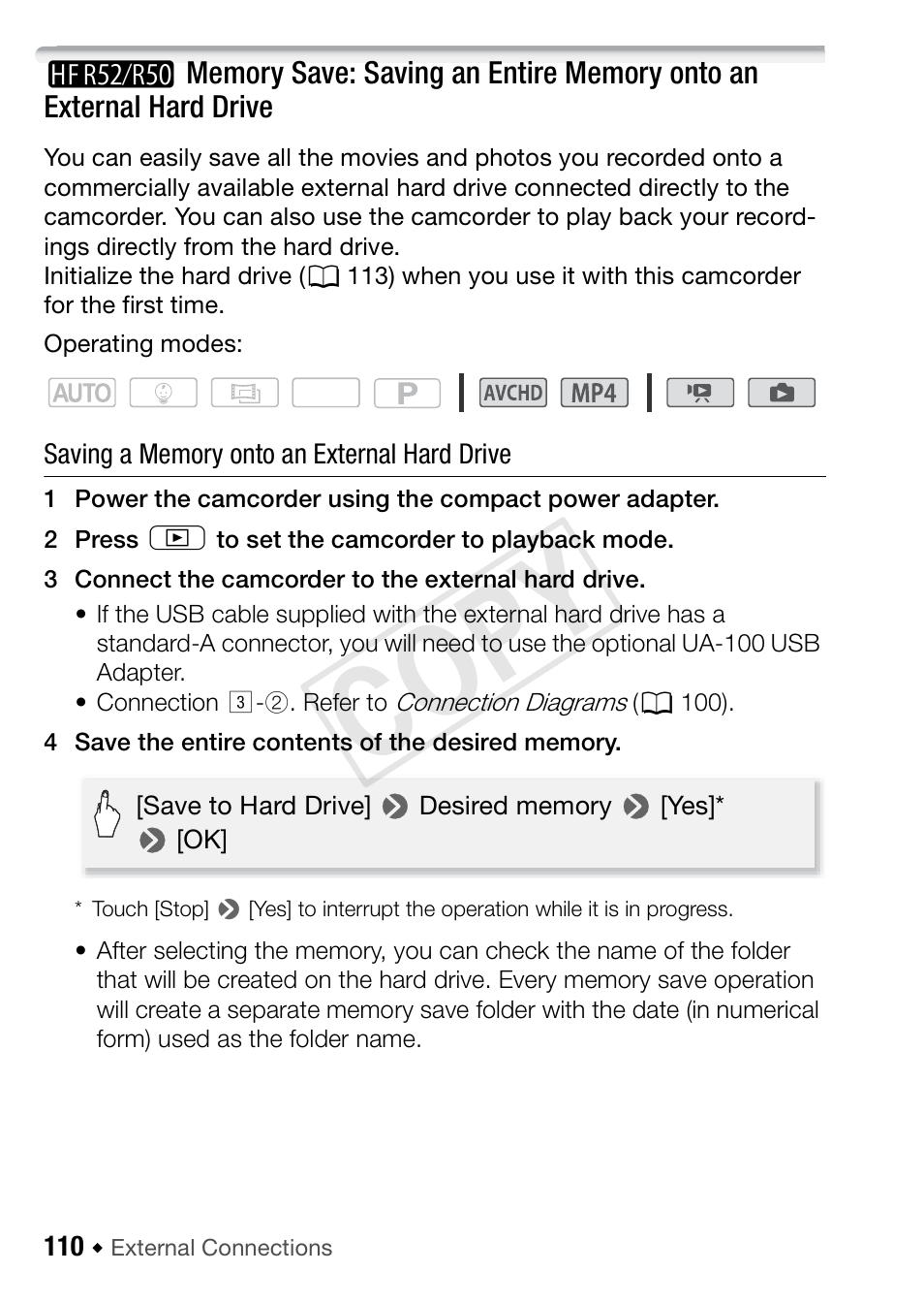 Cop y | Canon VIXIA HF R52 User Manual | Page 110 / 200