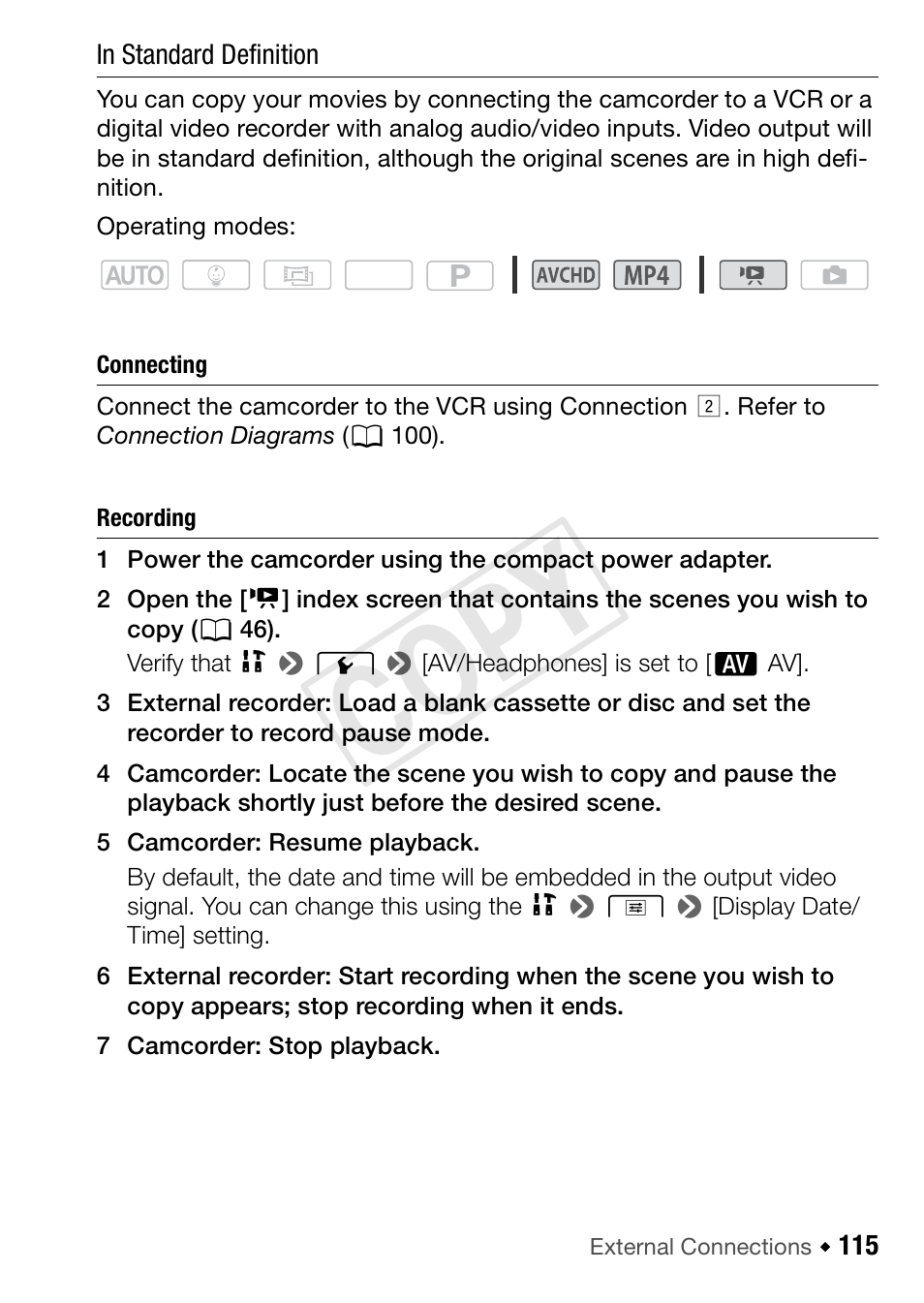 Cop y | Canon VIXIA HF R52 User Manual | Page 115 / 200