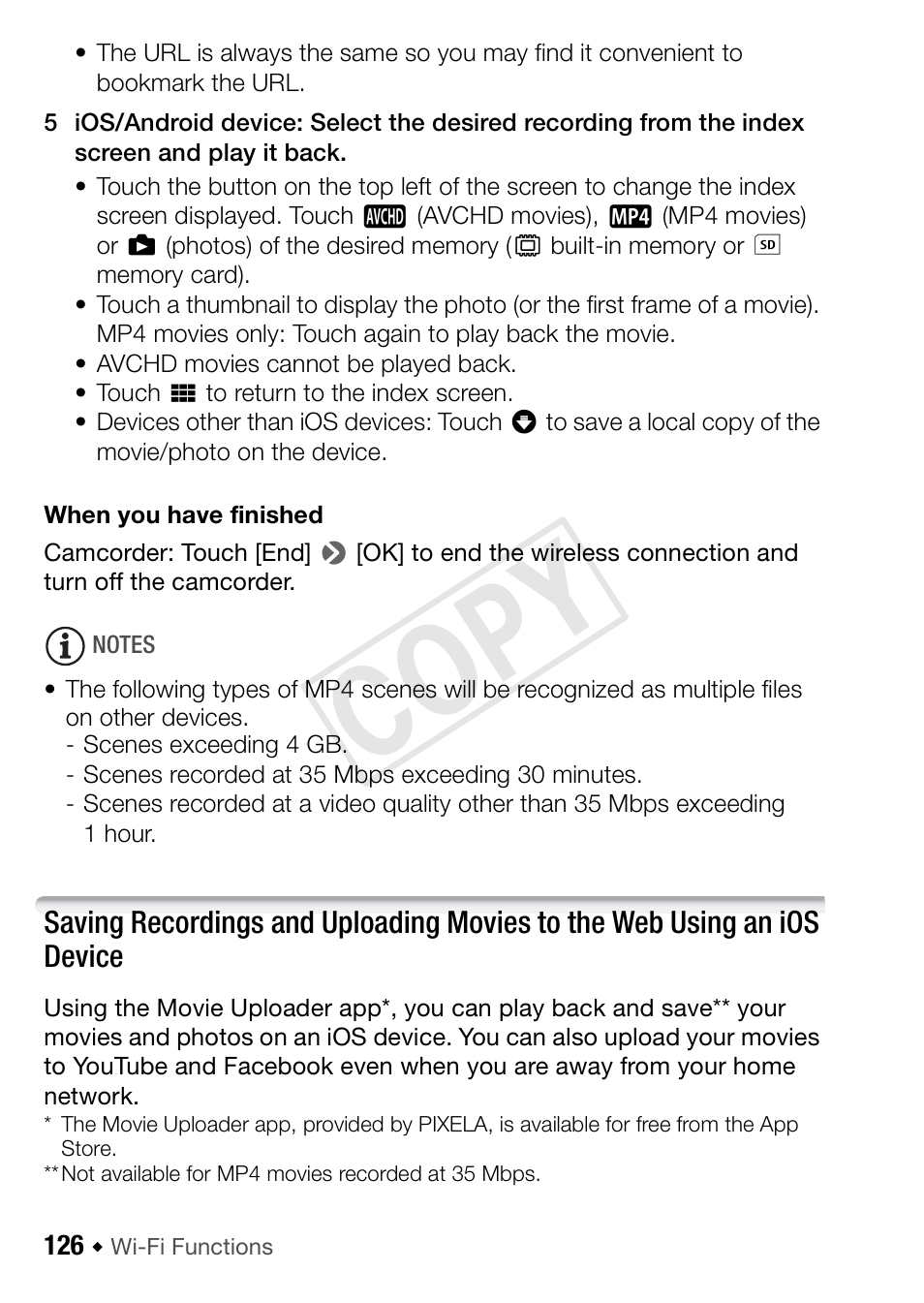 Cop y | Canon VIXIA HF R52 User Manual | Page 126 / 200